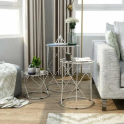Best Sale 🎁 Furniture Of America Erto Contemporary Chrome Metal 17-inch Nesting Table ❤️