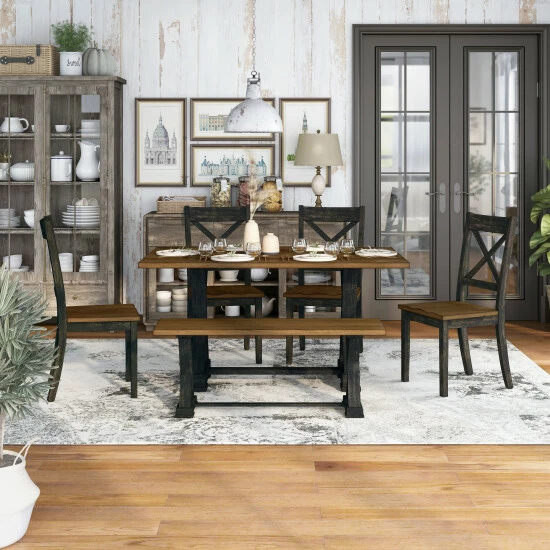 Buy 👍 Furniture Of America Teasdale Farmhouse Wood Flip Top 6-Piece Dining Table Set Antique Oak 👏