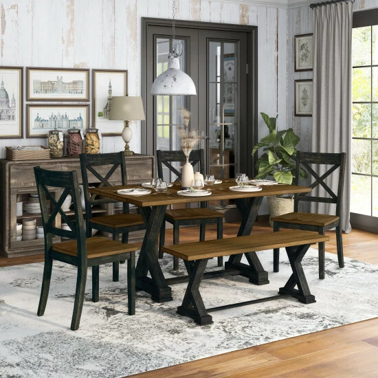 Buy 👍 Furniture Of America Teasdale Farmhouse Wood Flip Top 6-Piece Dining Table Set Antique Oak 👏 - Image 3