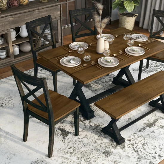 Buy 👍 Furniture Of America Teasdale Farmhouse Wood Flip Top 6-Piece Dining Table Set Antique Oak 👏 - Image 5