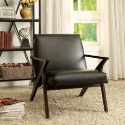 Coupon 🔥 Furniture Of America Krue Modern Faux Leather Padded Accent Chair Dark Brown 🎁