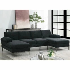 Best Pirce π Nigh Contemporary Chenille U-Shape Sectional By Furniture Of America Black - With Care Kit π