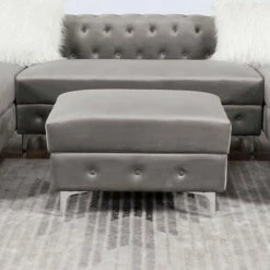 Best Pirce 😍 Furniture Of America Delfinia Transitional Upholstered Tufted Ottoman Grey 🧨