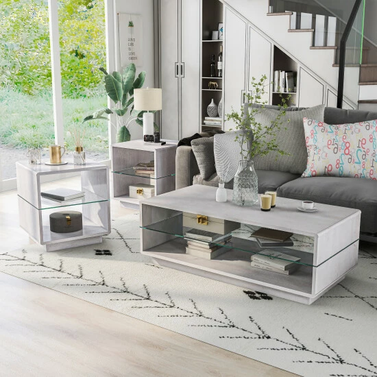 New 🎉 Furniture Of America Jessica 3-piece Coffee And End Table Set Distressed Grey 🔥 - Image 2