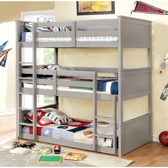 Best deal 😍 Furniture Of America Kixi Traditional Twin Solid Wood 3-tier Bunk Bed Grey 👏 - Image 4