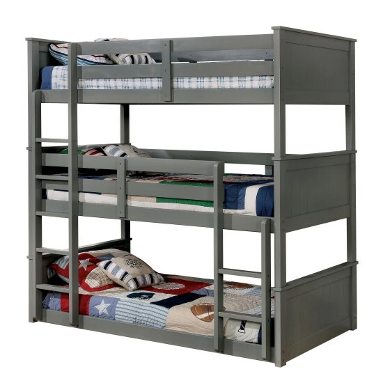 Best deal 😍 Furniture Of America Kixi Traditional Twin Solid Wood 3-tier Bunk Bed Grey 👏 - Image 5