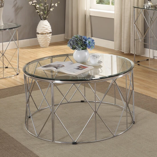 Brand new 🌟 Furniture Of America Eila Contemporary 35-inch Round Glass Coffee Table 🧨