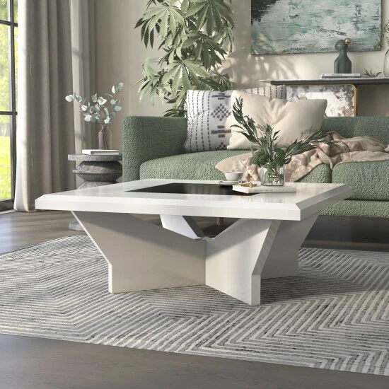Deals 🌟 Furniture Of America Ameena White Gloss & Black Glass Coffee Table 🔥
