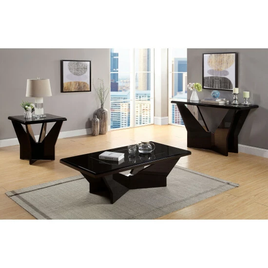 Deals 🌟 Furniture Of America Ameena White Gloss & Black Glass Coffee Table 🔥 - Image 5