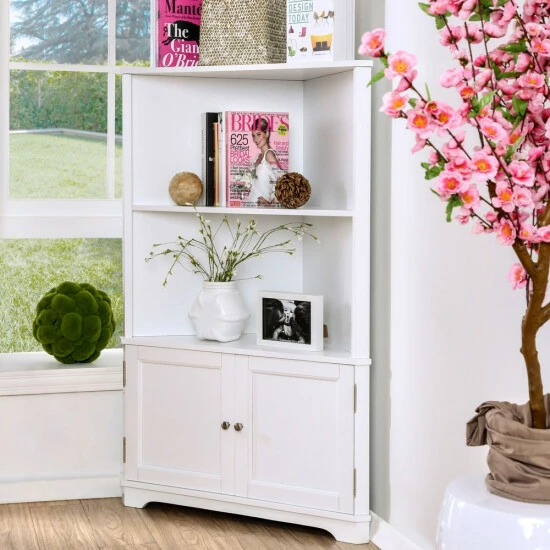 Wholesale 🔔 Furniture Of America Varl Contemporary Solid Wood Corner Bookshelf Espresso 🔥