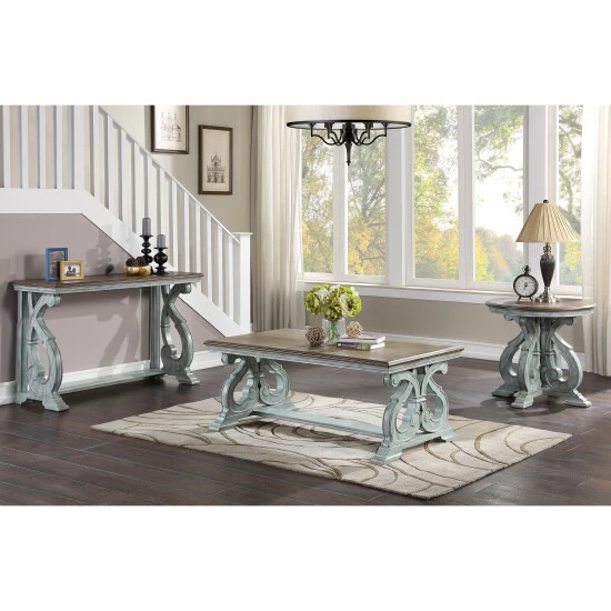 Best reviews of 🎉 Furniture Of America Roah Farmhouse Blue 3-piece Coffee Table Set 🔥