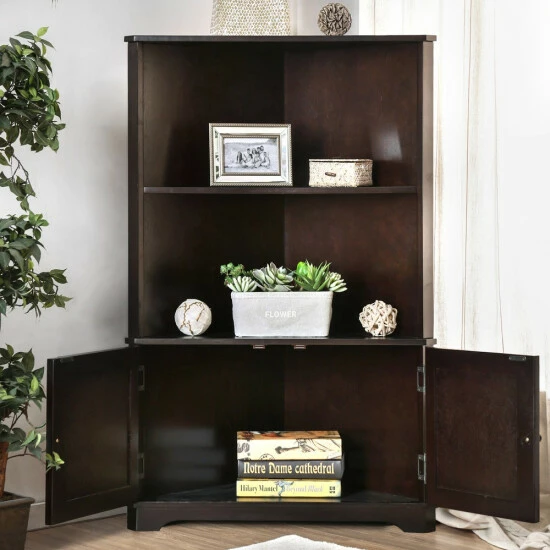Wholesale 🔔 Furniture Of America Varl Contemporary Solid Wood Corner Bookshelf Espresso 🔥 - Image 5
