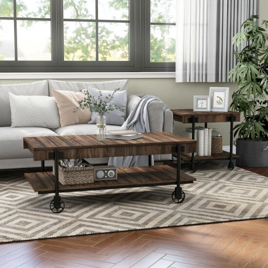Best deal 😉 Hyssop Industrial 2-piece Coffee Table Set By Furniture Of America Rustic Oak ❤️