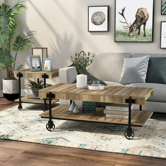 Best deal 😉 Hyssop Industrial 2-piece Coffee Table Set By Furniture Of America Rustic Oak ❤️ - Image 3