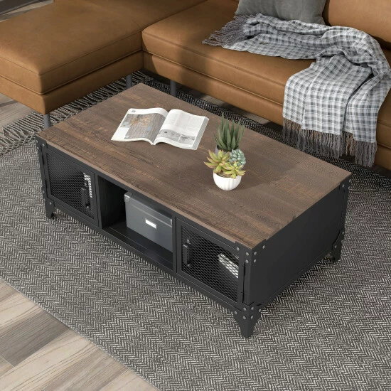 Discount ⭐ Furniture Of America Conner Black & Dark Walnut Storage Coffee Table 😍 - Image 3