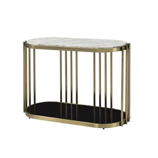 Wholesale ✨ Furniture Of America Roberts Brass & White Faux Marble Drum Sofa Table 🎁 - Image 4