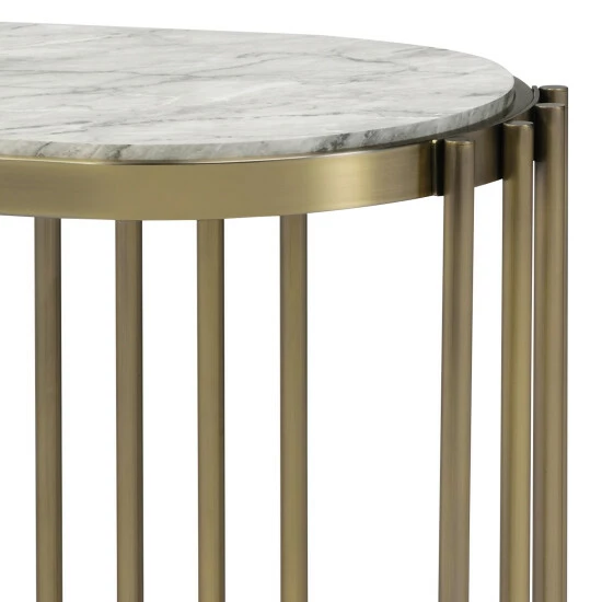 Wholesale ✨ Furniture Of America Roberts Brass & White Faux Marble Drum Sofa Table 🎁 - Image 5