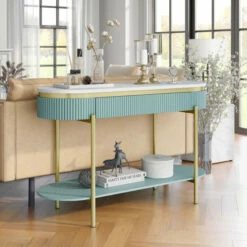 Brand new β€οΈ Furniture Of America Reed Faux White Marble Sofa Table With Drawer Dark Walnut π