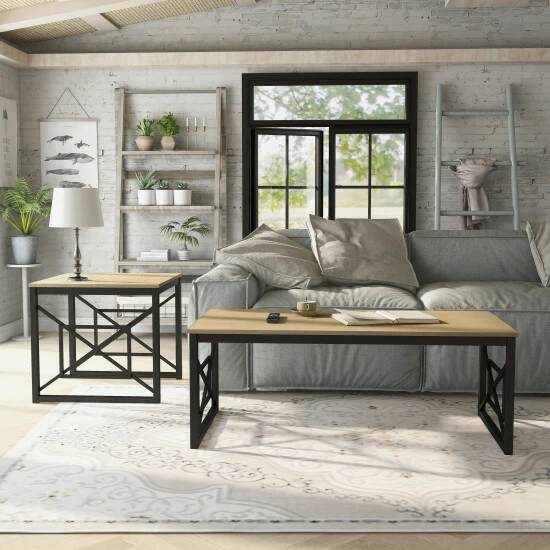 Outlet 🥰 Furniture Of America Transitional 2-Piece Coffee Table Set Natural Oak/black 👍 - Image 2