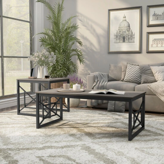 Outlet 🥰 Furniture Of America Transitional 2-Piece Coffee Table Set Natural Oak/black 👍 - Image 3