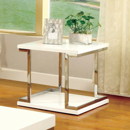 Budget ⭐ Furniture Of America Wazy Modern White 24-inch Metal 1-shelf Side Table 👏