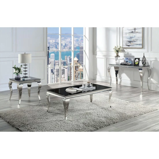 Brand new ✨ Kiermeyer Glam Glass 3-Piece Coffee Table Set By Furniture Of America Black/silver ✔️