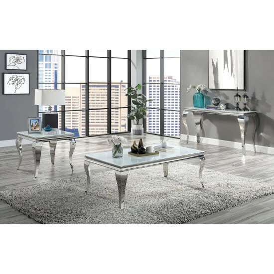 Brand new ✨ Kiermeyer Glam Glass 3-Piece Coffee Table Set By Furniture Of America Black/silver ✔️ - Image 2