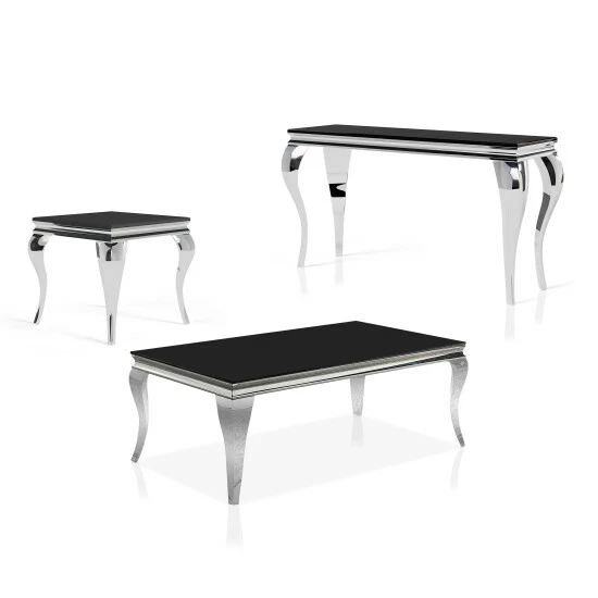 Brand new ✨ Kiermeyer Glam Glass 3-Piece Coffee Table Set By Furniture Of America Black/silver ✔️ - Image 3
