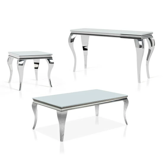 Brand new ✨ Kiermeyer Glam Glass 3-Piece Coffee Table Set By Furniture Of America Black/silver ✔️ - Image 4