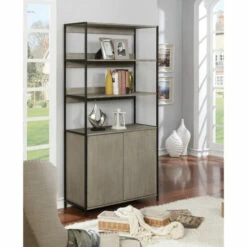 Discount 👍 Furniture Of America Kix Modern Metal 2-door Shelf With Storage Grey 🌟