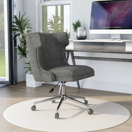 Cheapest ❤️ Furniture Of America Milton Grey Fabric Wingback Swivel Desk Chair 🧨 - Image 2