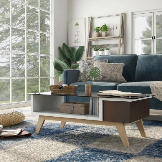 Hot Sale 👏 Furniture Of America Yini Mid-century Modern 47-inch 1-shelf Coffee Table Grey 🔥