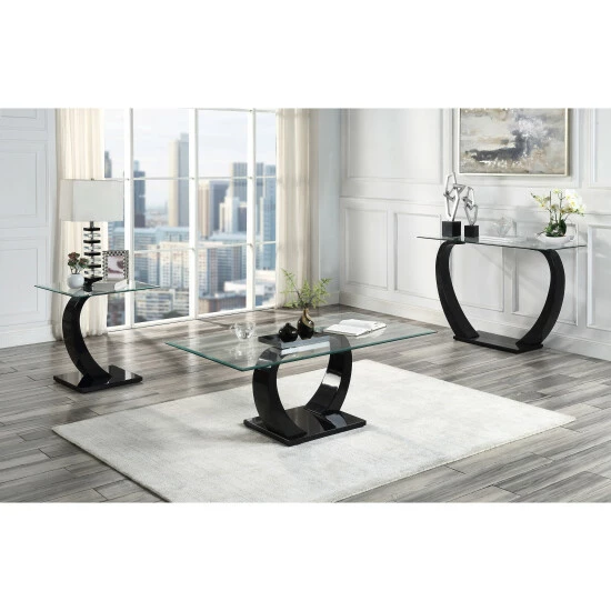 Cheap 😀 Cres Glam Glasstop 3-piece Coffee Table Set By Furniture Of America Black ✔️