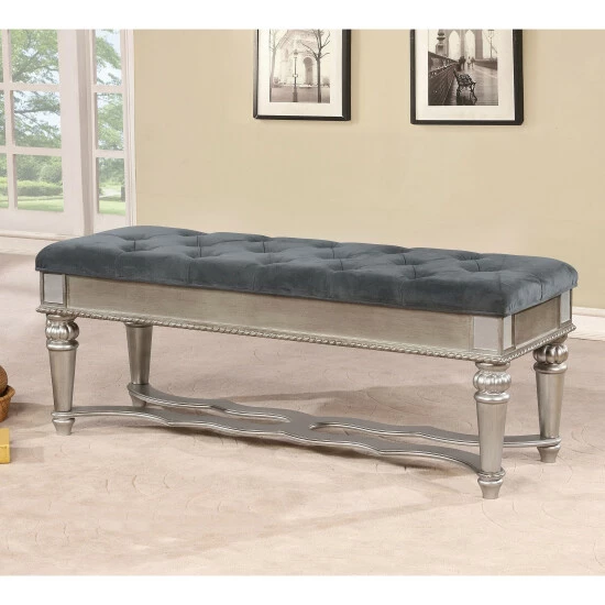 Promo ⌛ Furniture Of America Zeln Traditional Fabric Tufted Accent Bench Black ⌛