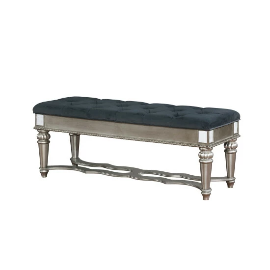 Promo ⌛ Furniture Of America Zeln Traditional Fabric Tufted Accent Bench Black ⌛ - Image 2