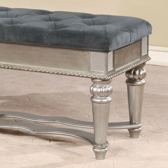 Promo ⌛ Furniture Of America Zeln Traditional Fabric Tufted Accent Bench Black ⌛ - Image 3
