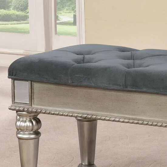 Promo ⌛ Furniture Of America Zeln Traditional Fabric Tufted Accent Bench Black ⌛ - Image 4
