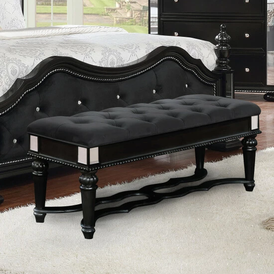 Promo ⌛ Furniture Of America Zeln Traditional Fabric Tufted Accent Bench Black ⌛ - Image 8