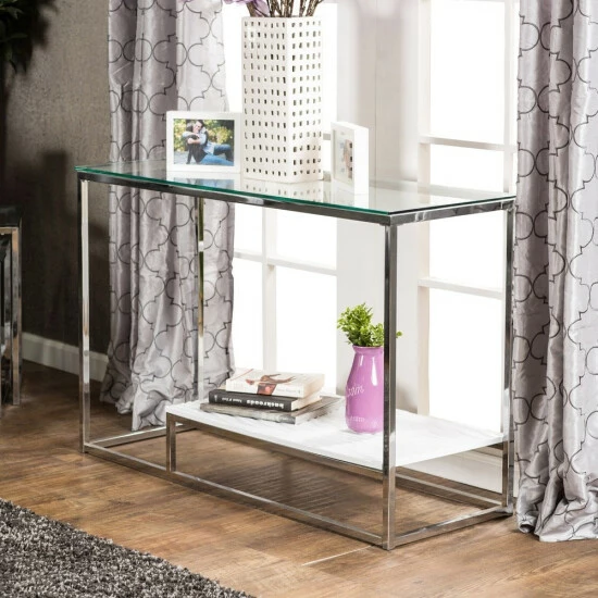 Buy 👍 Furniture Of America Deitie Modern 48-inch 1-shelf Chrome Sofa Table White ❤️