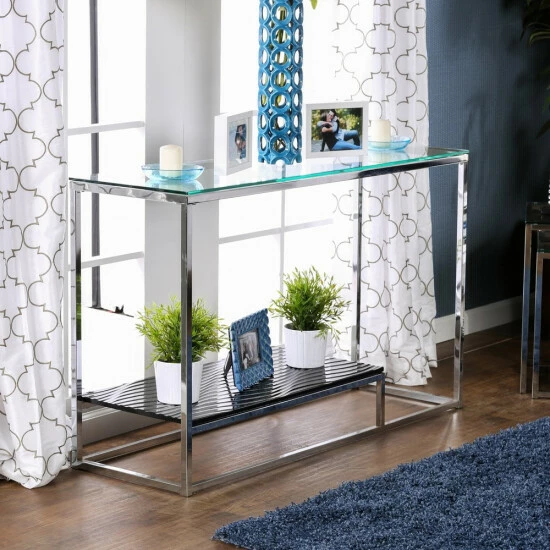 Buy 👍 Furniture Of America Deitie Modern 48-inch 1-shelf Chrome Sofa Table White ❤️ - Image 2