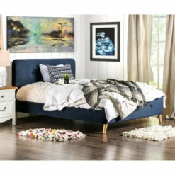Deals 👍 Furniture Of America Celene Mid-century Modern Queen Platform Bed Navy 🎁