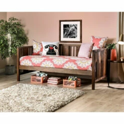 Best Sale 😍 Furniture Of America Bosa Rustic Walnut Solid Wood Slatted Daybed 🔥
