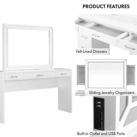 Deals 🛒 Furniture Of America Roseanne Luminous White LED Vanity Set With USB 🧨 - Image 5