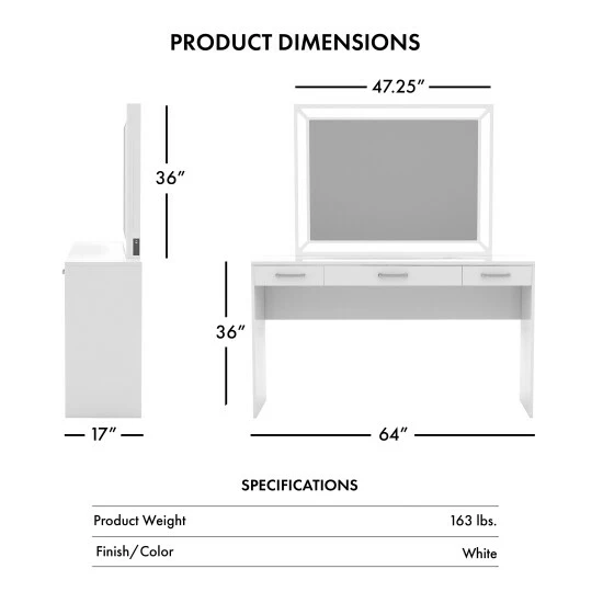 Deals 🛒 Furniture Of America Roseanne Luminous White LED Vanity Set With USB 🧨 - Image 6