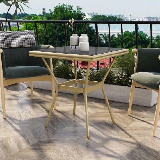 Brand new 👏 Sken Glass 28-inch Square Patio Dining Table By Furniture Of America Brown/natural Tone 🌟