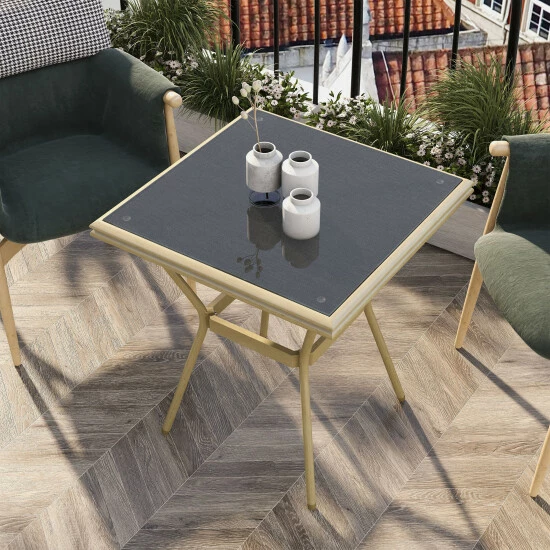 Brand new 👏 Sken Glass 28-inch Square Patio Dining Table By Furniture Of America Brown/natural Tone 🌟 - Image 3