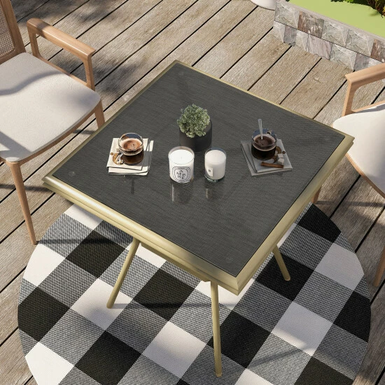 Brand new 👏 Sken Glass 28-inch Square Patio Dining Table By Furniture Of America Brown/natural Tone 🌟 - Image 4