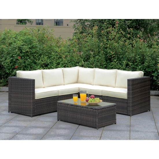 Flash Sale 🌟 Furniture Of America Cene Contemporary Brown Patio Sectional Set ❤️