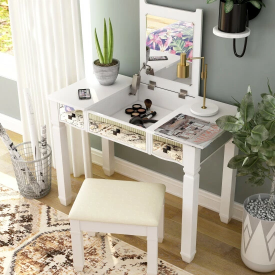 Cheapest ✔️ Furniture Of America Allison White 2-piece Wood Vanity Table Set 🥰 - Image 2