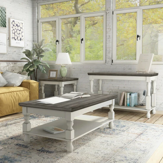 Promo ⌛ Furniture Of America Neking Farmhouse White 3-piece Coffee Table Set ❤️ - Image 2